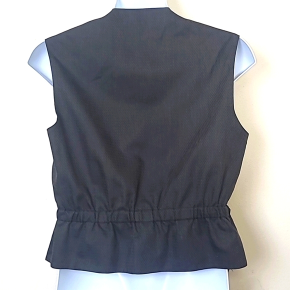 Vest black Gray silver Enameled buttons elastic waist tailored fit pockets EUC - Picture 4 of 8